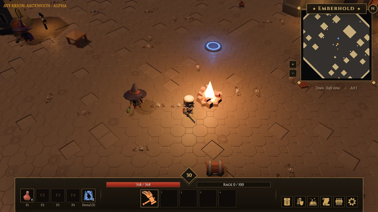 A warrior by the fire in Emberhold, the city shared by everyone on the realm